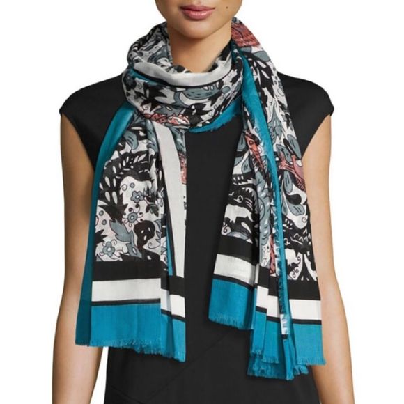 Burberry Accessories - Burberry Beasts & Leaves Light Blue Cotton Shawl NWT